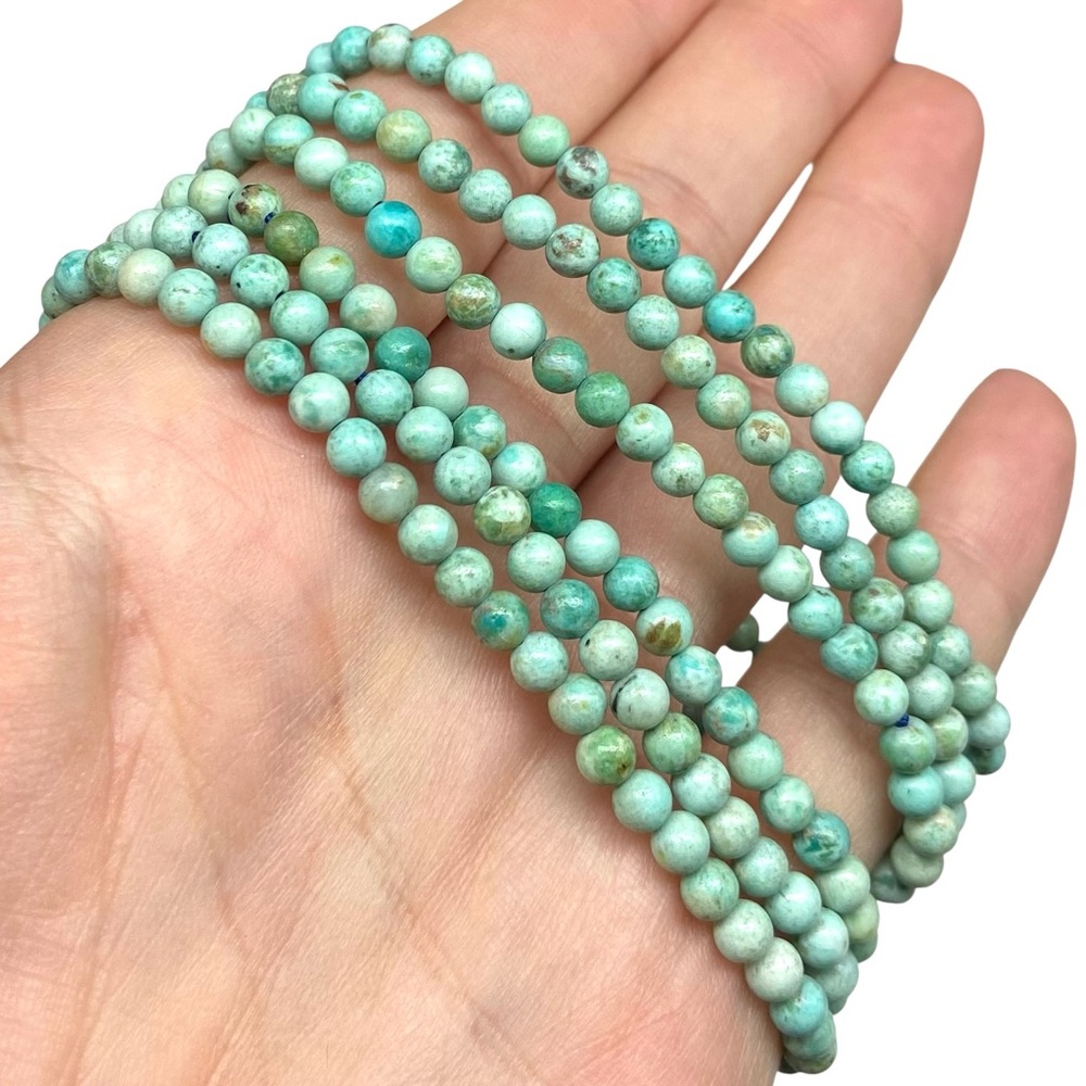 4mm Natural Turquoise Beaded Stretch Bracelet Boho Western Blue Genuine Beads - Picture 3 of 8